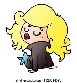 freehand drawn gradient cartoon of cute kawaii girl