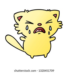 freehand drawn gradient cartoon of cute kawaii crying cat