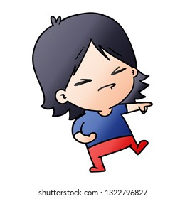 freehand drawn gradient cartoon of cute kawaii girl
