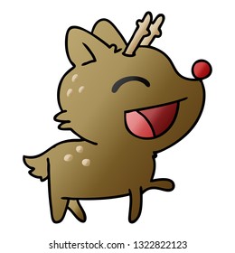 freehand drawn gradient cartoon of cute red nosed reindeer