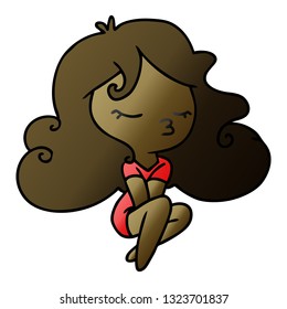 freehand drawn gradient cartoon of cute kawaii girl