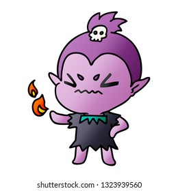 freehand drawn gradient cartoon of cute kawaii vampire girl