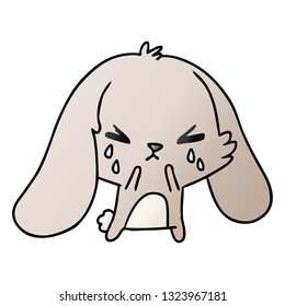 caricatura de gradiente dibujada a mano alzada del lindo conejo kawaii triste