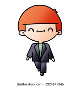 freehand drawn gradient cartoon of cute kawaii boy in suit