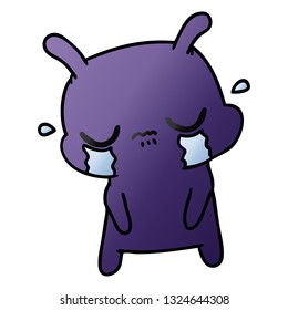 caricatura de gradiente dibujada a mano libre del lindo y triste alien