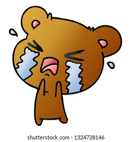 freehand drawn gradient cartoon of a cute crying bear