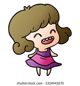 freehand gezeichneter Farbverlauf-Cartoon süßes kawaii-Mädchen