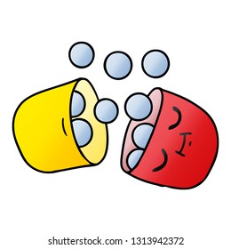 freehand drawn gradient cartoon of a smiling pill