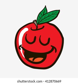 freehand drawn happy apple cartoon illustration