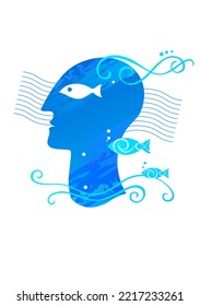 Freehand drawn illustration based on human head silhouette added simple abstract elements.