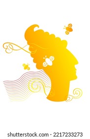 Freehand drawn illustration based on human head silhouette added simple abstract elements.