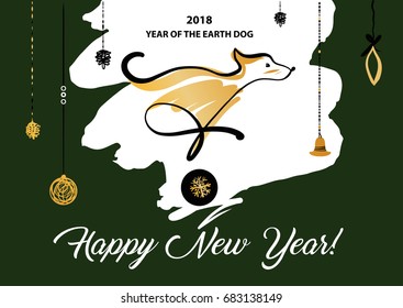 Freehand drawn illustration design template greeting card, poster, banner for 2018 year of earth dog. Sketch image of dog on color background. 