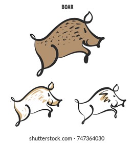 Freehand drawn image of boar. Template vector logo.