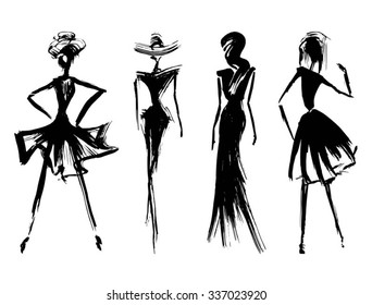 Freehand Drawn Ink Female Human Silhouettes Stock Vector (Royalty Free ...