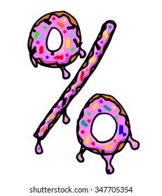 Freehand drawn percent donuts on white background. Vector illustration.