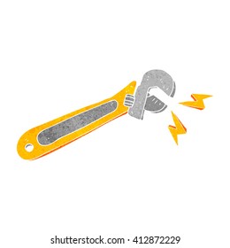 freehand drawn retro cartoon adjustable spanner