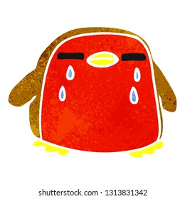 freehand drawn retro cartoon cute kawaii red robin 
