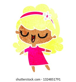 freehand drawn retro cartoon of cute kawaii girl