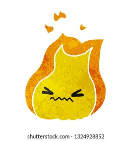 freehand drawn retro cartoon of cute kawaii fire flame