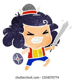 freehand drawn retro cartoon of kawaii viking child
