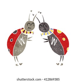 freehand drawn retro cartoon ladybugs greeting