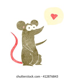 freehand drawn retro cartoon mouse in love