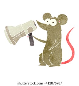 freehand drawn retro cartoon mouse with megaphone