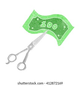 freehand drawn retro cartoon scissors cutting money
