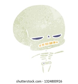 freehand drawn retro cartoon of spooky kawaii skeleton