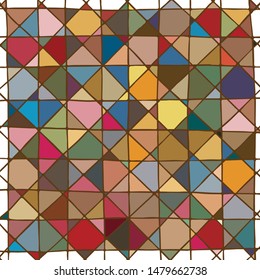 Freehand drawn simple grid, turned into colorful mosaic like modern, colorful pattern