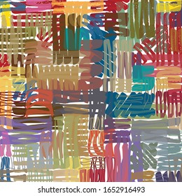 Freehand drawn simplistic marker lines based overlapping pattern, digitally remastered, colored, on white base