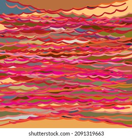Freehand drawn simplistic wavy pattern in redish color tones