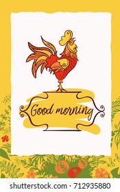 Freehand drawn sketch vector illustration. Good morning. Rooster.