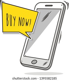 freehand drawn smartphone with word buy now