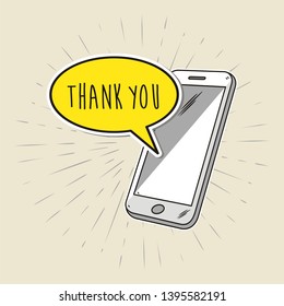 freehand drawn smartphone with word thank you