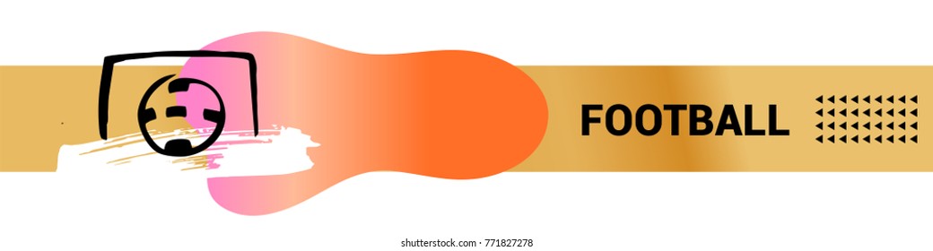 Freehand drawn soccer ball and football gate. Goal. Football template horizontal banner. 
