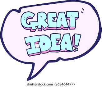 freehand drawn speech bubble cartoon GREAT IDEA symbol in bright neon colors