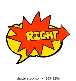 freehand drawn speech bubble cartoon right symbol pointing