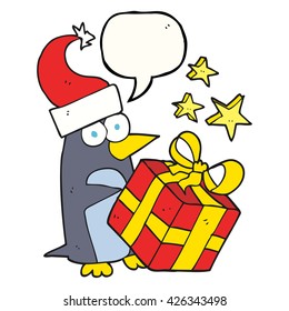 caricatura de burbuja de la libre expresión navidad pingüino con presente