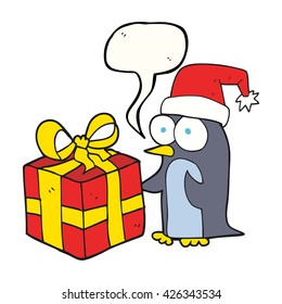 caricatura de burbuja de la libre expresión navidad pingüino con presente