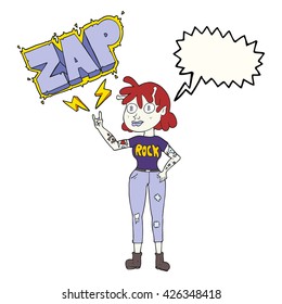 freehand drawn speech bubble cartoon alien rock fan girl