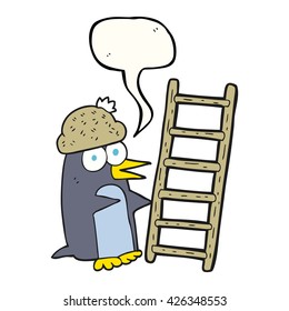Cartoon-Pinguin in freehand-gezeichneter Sprache mit Leiter