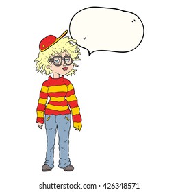 freehand drawn speech bubble cartoon geeky girl