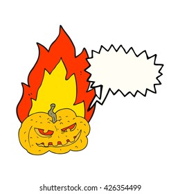 freehand drawn speech bubble cartoon flaming halloween pumpkin
