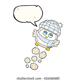 Karikatur mit freehand gezeichneter Sprechblase, süße, fliegende Eule