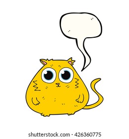 freehand drawn speech bubble cartoon cat with big pretty eyes