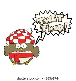 freehand drawn speech bubble cartoon cute owl saying twit twoo