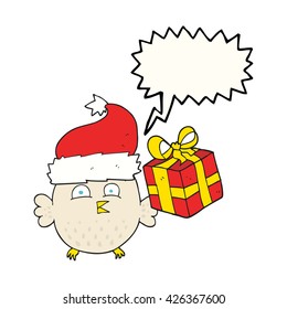 freehand drawn speech bubble cartoon  christmas owl