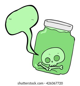 freehand drawn speech bubble cartoon jar with skull