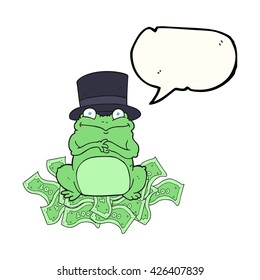 freehand drawn speech bubble cartoon rich frog in top hat